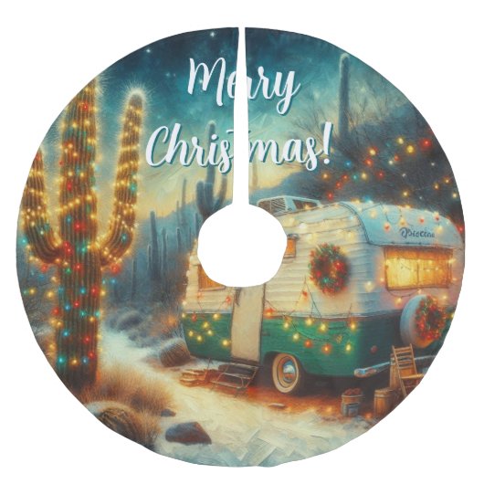 ヴィンテージカンパーサグアーロサボスクリスマスブルーグリーン ブラッシュドポリエステルツリースカート (正面)