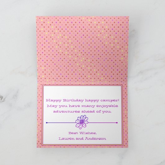 ヴィンテージカンパーバンハッピーバースデーピンク水玉模様 カード (内部)