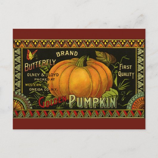 ヴィンテージカンラベルアート、バタフライパンプキン野菜 ポストカード (正面)
