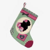 ヴィンテージカヴァリエクリスマスストッキングピンクグリーン スモールクリスマスストッキング (正面 (吊り時))