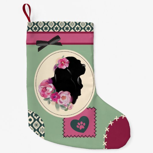 ヴィンテージカヴァリエクリスマスストッキングピンクグリーン スモールクリスマスストッキング (正面)