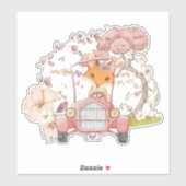 ヴィンテージカーかわいいキツネボタニカルベビーガール シール (シート)