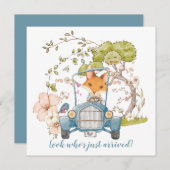 ヴィンテージカーかわいいキツネ少年の誕生のお知らせ (正面/裏面)