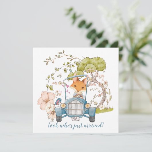 ヴィンテージカーかわいいキツネ少年の誕生のお知らせ (スタンド正面)