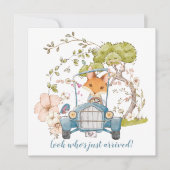 ヴィンテージカーかわいいキツネ少年の誕生のお知らせ (正面)