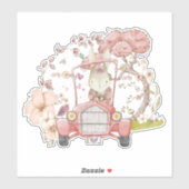 ヴィンテージカーかわいいバニーボタニカルベビーガール シール (シート)