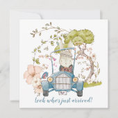 ヴィンテージカーかわいいバニー少年の誕生のお知らせ (正面)