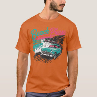 ヴィンテージカーが海岸沿いを走る フレンド ギフト 贈り物 Tシャツ