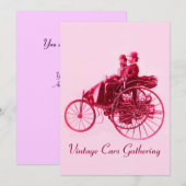 ヴィンテージカーが集まる , ゴールド レッド フューシャ ピンク 招待状 (正面/裏面)