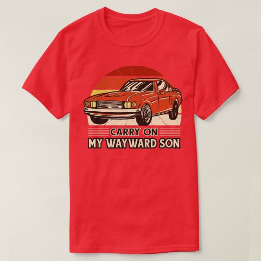 ヴィンテージカーのレトロな夕日 Tシャツ (デザイン正面)