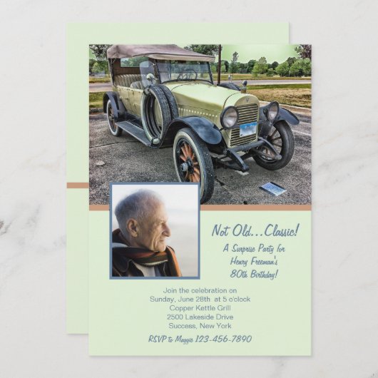 ヴィンテージカーの写真の誕生日パーティーの招待状 招待状 (正面/裏面)