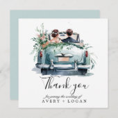 ヴィンテージカーの水彩画のカップル・セーブ・ザ・デート サンキューカード (正面/裏面)