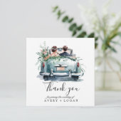 ヴィンテージカーの水彩画のカップル・セーブ・ザ・デート サンキューカード (スタンド正面)