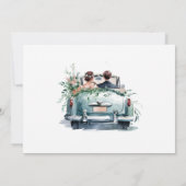 ヴィンテージカーの水彩画のカップル・セーブ・ザ・デート 招待状 (裏面)