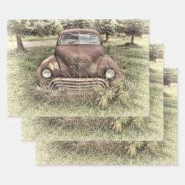 ヴィンテージカーアンティークオールド素朴セピアデクページ ラッピングペーパーシート