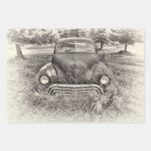 ヴィンテージカーアンティーク白黒素朴 ラッピングペーパーシート (正面2)