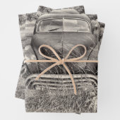 ヴィンテージカーアンティーク白黒素朴 ラッピングペーパーシート (インサイチュ)