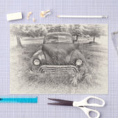 ヴィンテージカーアンティーク白黒素朴 薄葉紙 (クラフト)