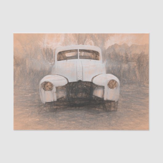 ヴィンテージカーアンティーク素朴スケッチアートデコパージュ 薄葉紙 (正面)