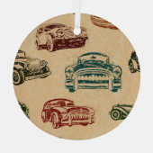 ヴィンテージカーイラストレーション背景パターン ガラスオーナメント (裏面)