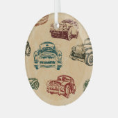 ヴィンテージカーイラストレーション背景パターン ガラスオーナメント (正面左)