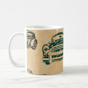 ヴィンテージカーイラストレーション背景パターン コーヒーマグカップ
