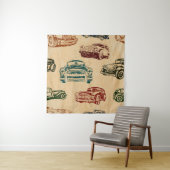 ヴィンテージカーイラストレーション背景パターン タペストリー (インサイチュ)