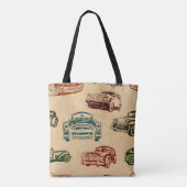 ヴィンテージカーイラストレーション背景パターン トートバッグ (裏面)