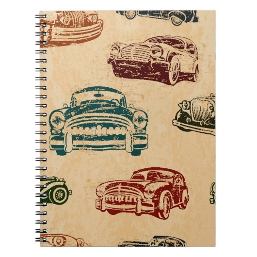 ヴィンテージカーイラストレーション背景パターン ノートブック (正面)