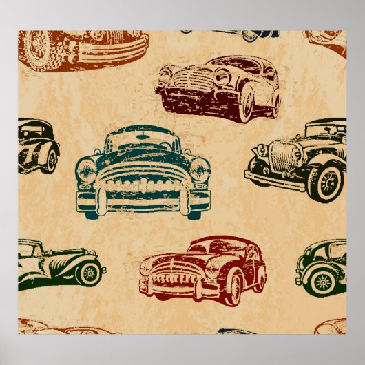 ヴィンテージカーイラストレーション背景パターン ポスター (正面)
