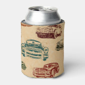 ヴィンテージカーイラストレーション背景パターン 缶クーラー (缶正面)