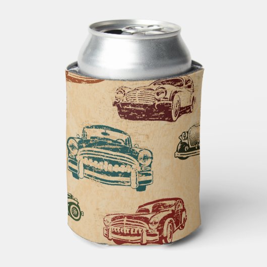 ヴィンテージカーイラストレーション背景パターン 缶クーラー (缶正面)
