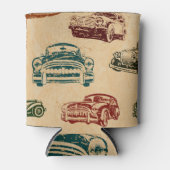 ヴィンテージカーイラストレーション背景パターン 缶クーラー (正面)