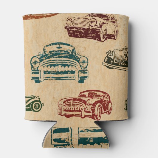 ヴィンテージカーイラストレーション背景パターン 缶クーラー (裏面)
