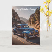 ヴィンテージカーオンマウンテンロード誕生日 カード (黄色い花)