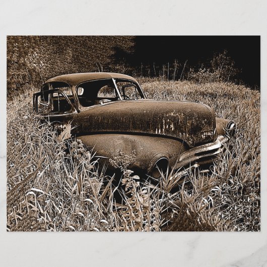 ヴィンテージカーオールドアンティークセピア素朴デクページ (正面)