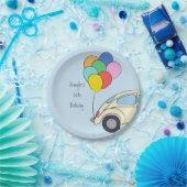 ヴィンテージカーカラフルとバルーンスケッチ誕生日 ペーパープレート (パーティー)