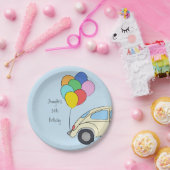 ヴィンテージカーカラフルとバルーンスケッチ誕生日 ペーパープレート (パーティー)