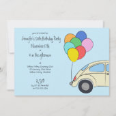 ヴィンテージカーカラフルとバルーンスケッチ誕生日 招待状 (正面)