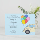 ヴィンテージカーカラフルとバルーンスケッチ誕生日 招待状 (スタンド正面)