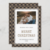 ヴィンテージカーキバッファロープレイドフォトクリスマスカード シーズンカード (正面/裏面)