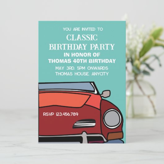 ヴィンテージカークラシックの誕生日パーティー 招待状 (スタンド正面)