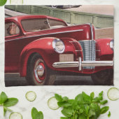 ヴィンテージカークラシック、高速道路セダンのロードトリップ キッチンタオル (折り畳み)