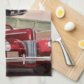 ヴィンテージカークラシック、高速道路セダンのロードトリップ キッチンタオル (四つ折り)