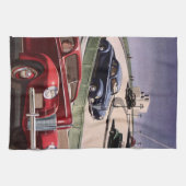 ヴィンテージカークラシック、高速道路セダンのロードトリップ キッチンタオル (横)