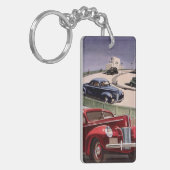 ヴィンテージカークラシック、高速道路セダンのロードトリップ キーホルダー (正面左)