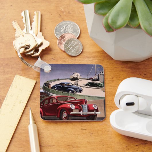 ヴィンテージカークラシック、高速道路セダンのロードトリップ キーホルダー (デスク)