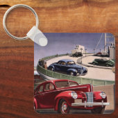 ヴィンテージカークラシック、高速道路セダンのロードトリップ キーホルダー (正面)