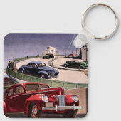 ヴィンテージカークラシック、高速道路セダンのロードトリップ キーホルダー (裏面)