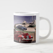 ヴィンテージカークラシック、高速道路セダンのロードトリップ ジャンボコーヒーマグカップ (右)
